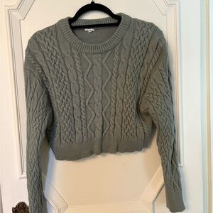 Garage Sage Green Cable-Knit Cropped Crew Sweater